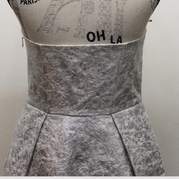 NWT Lord & Taylor Strapless Midi Dress Ball Prom Metallic Silver 6 Gown Jacquard - Picture 4 of 13